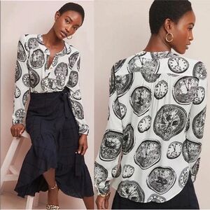 27 of 52 CONVERSATIONS by Anthro | Black & White Colloquial Clock Printed Top 4